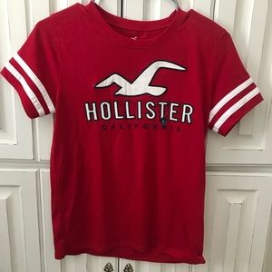 Hollister Red Logo Stripe Sleeve Top